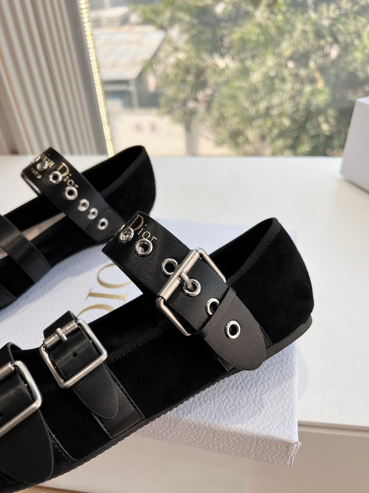 PUNK BALLET FLAT IN BLACK SUEDE AND SUPPLE CALFSKIN - 35