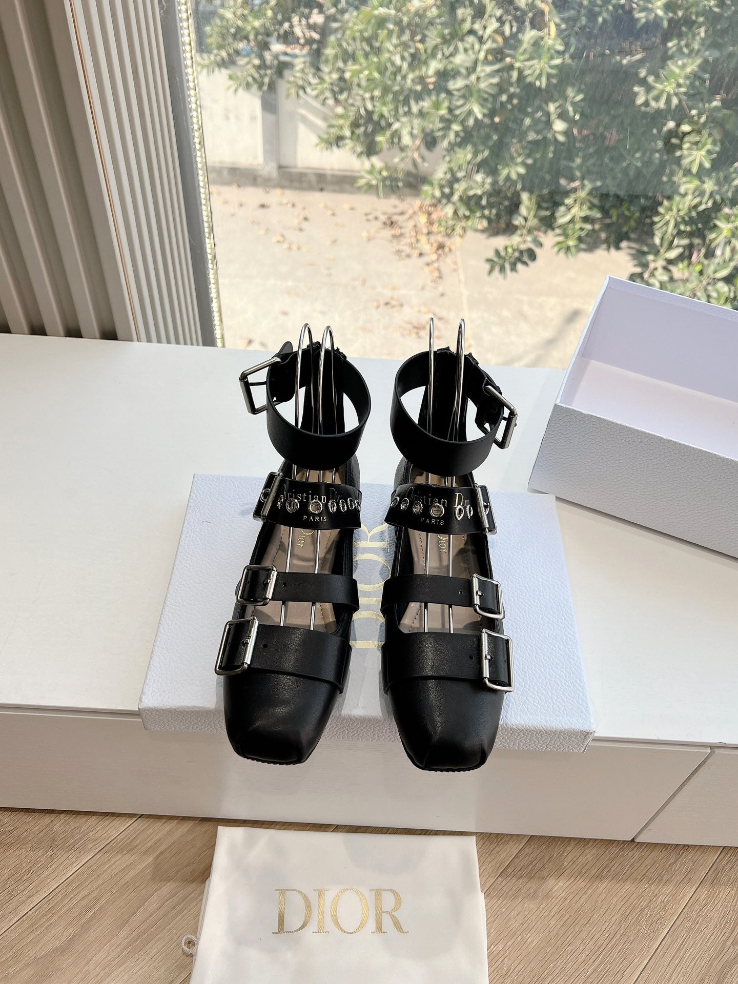 PUNK BALLET FLAT IN BLACK CALFSKIN - 35