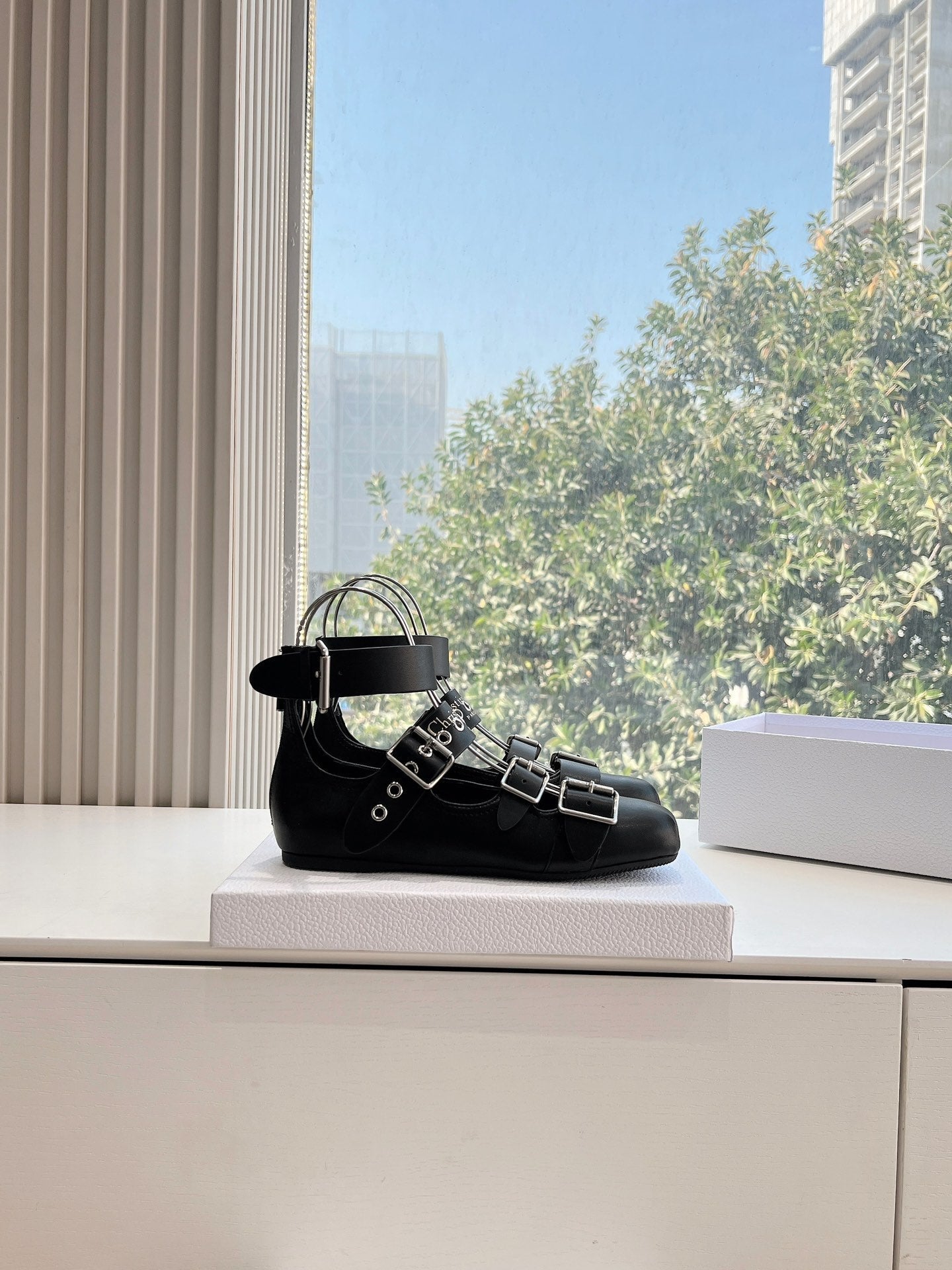 PUNK BALLET FLAT IN BLACK CALFSKIN - 35