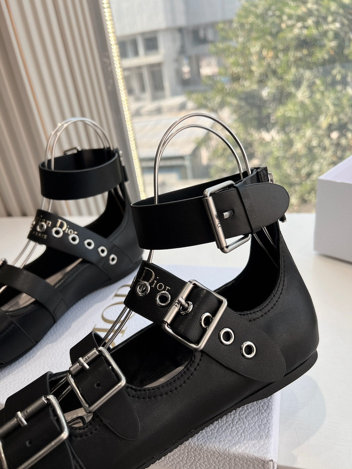 PUNK BALLET FLAT IN BLACK CALFSKIN - 35
