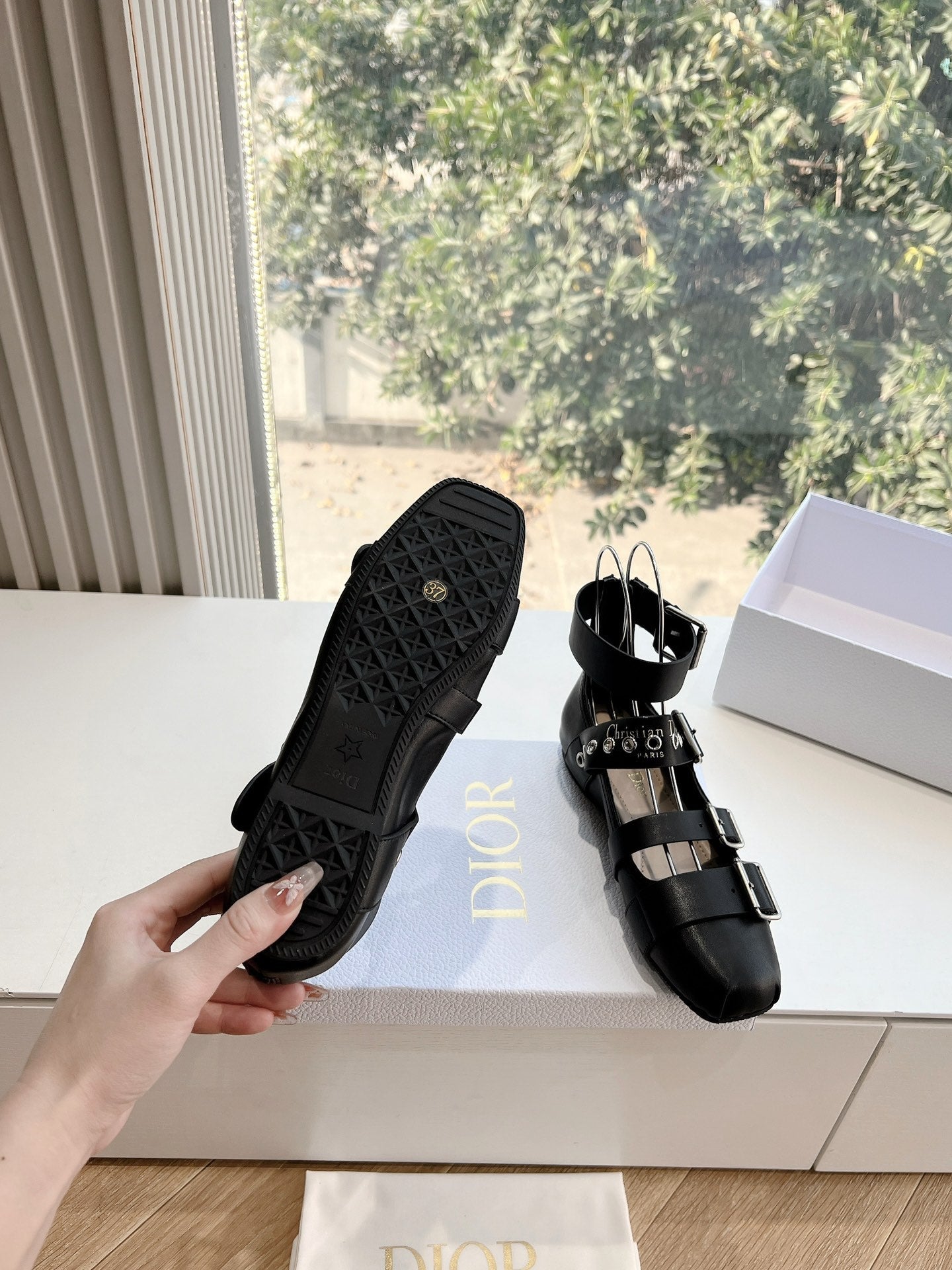 PUNK BALLET FLAT IN BLACK CALFSKIN - 35