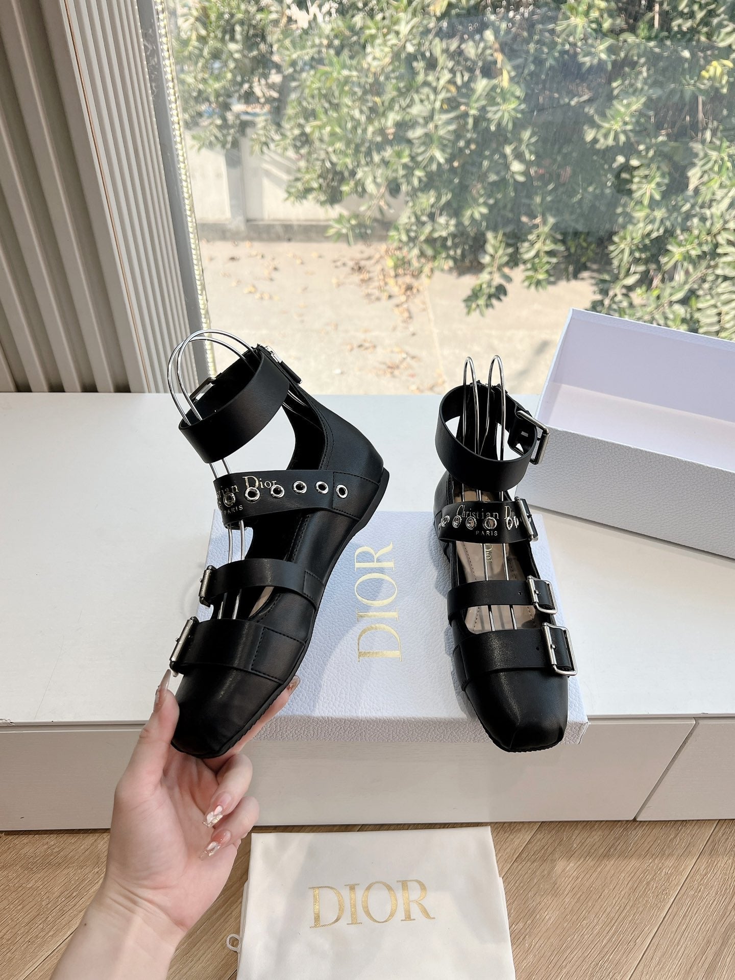 PUNK BALLET FLAT IN BLACK CALFSKIN - 35