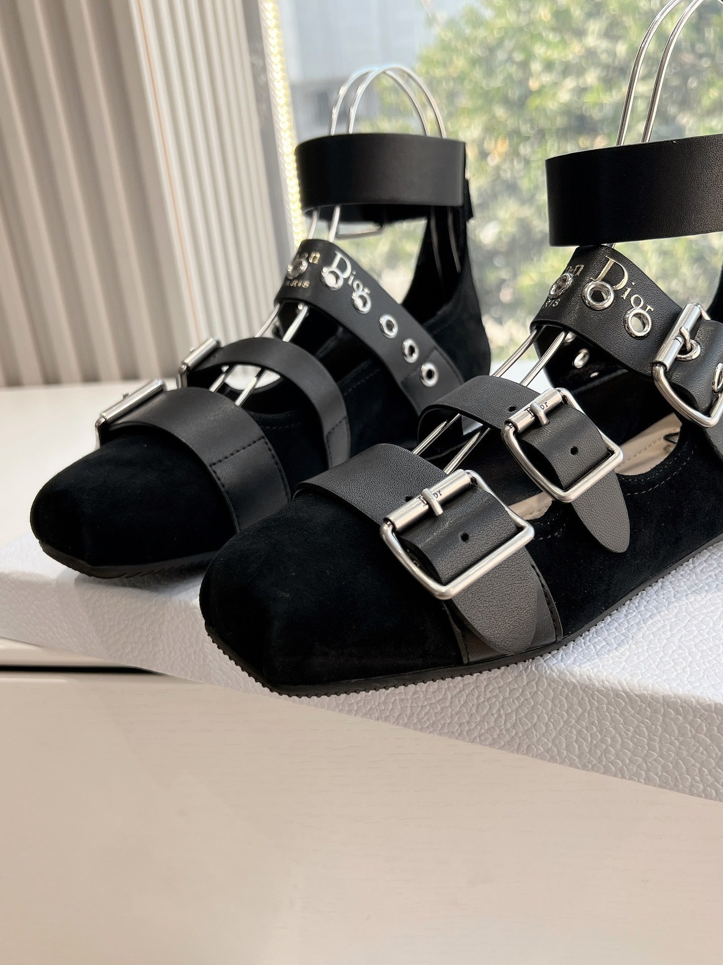 PUNK BALLET FLAT IN BLACK SUEDE AND CALFSKIN - 35