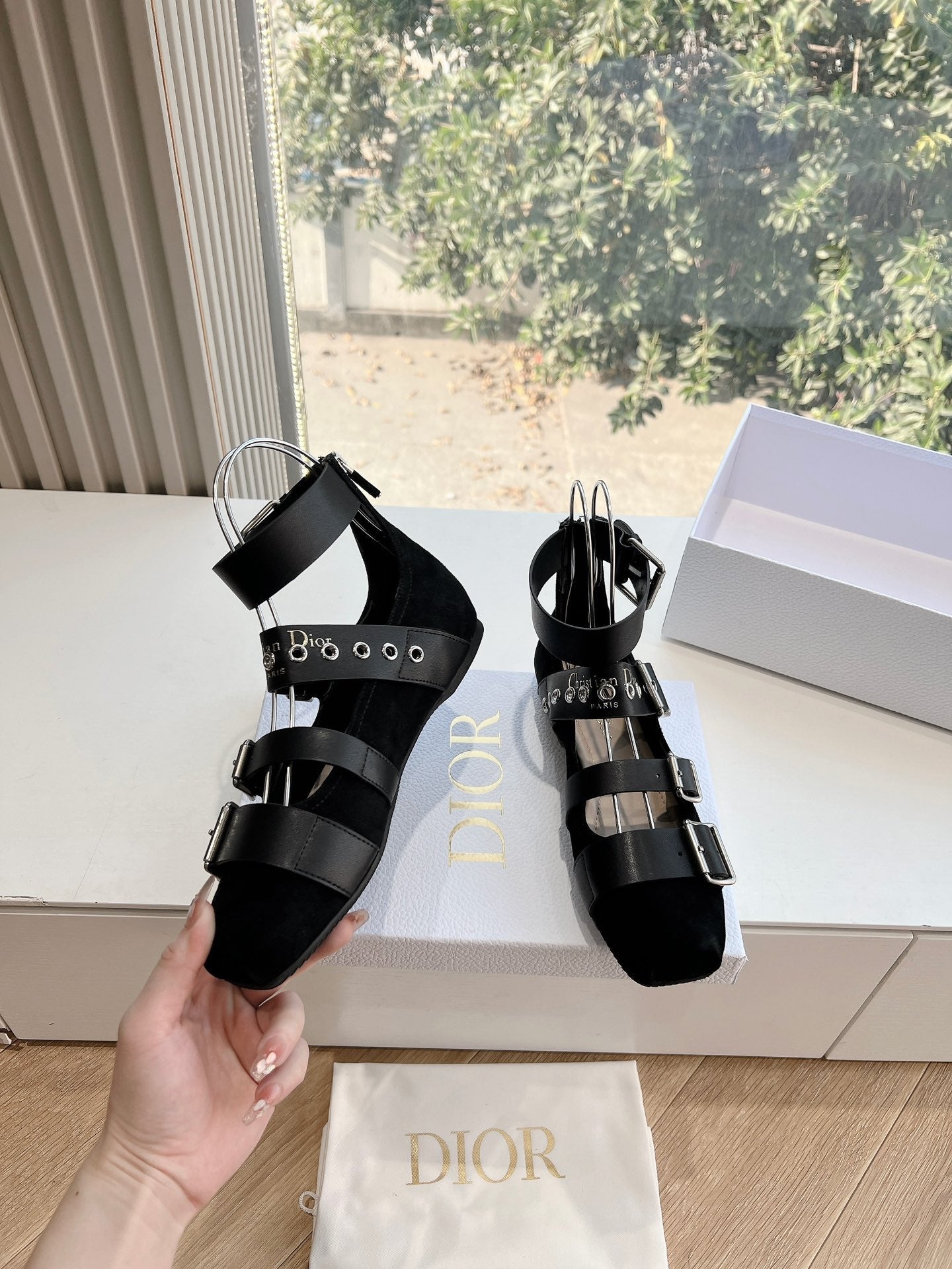 PUNK BALLET FLAT IN BLACK SUEDE AND CALFSKIN - 35