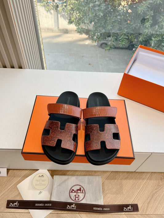 CHYPRE SANDAL ЗІ ШКІРИ ЯЩІРКИ КОЛЬОРУ ПЕКАН - 35