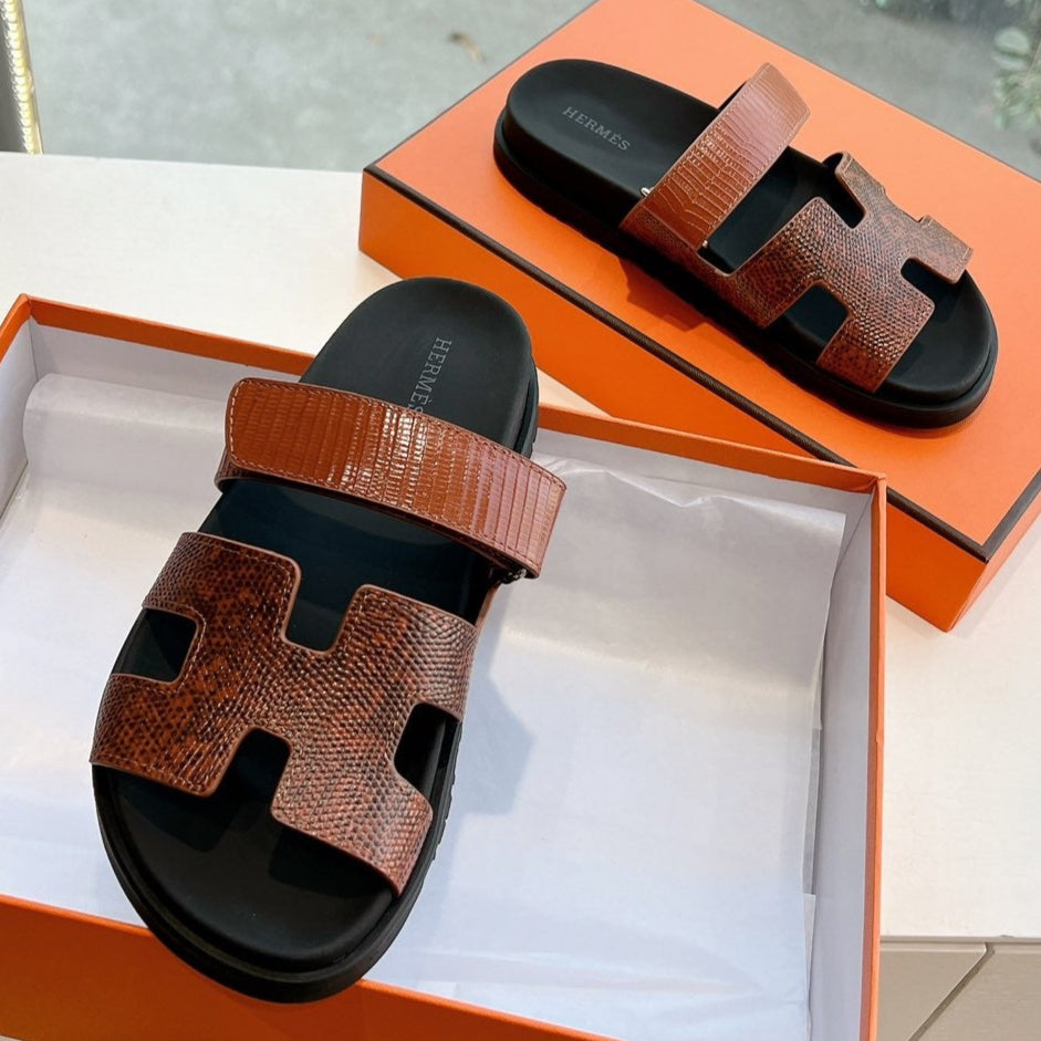 CHYPRE SANDAL IN PECAN BROWN LIZARD SKIN - 35
