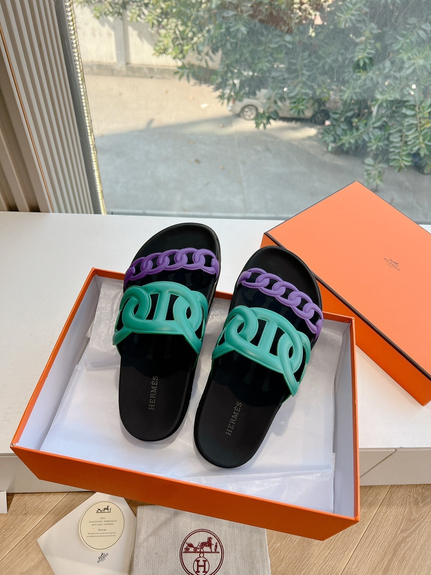EXTRA SANDAL IN MEDIUM GREEN MIX VIOLET PURPLE CALFSKIN - 35