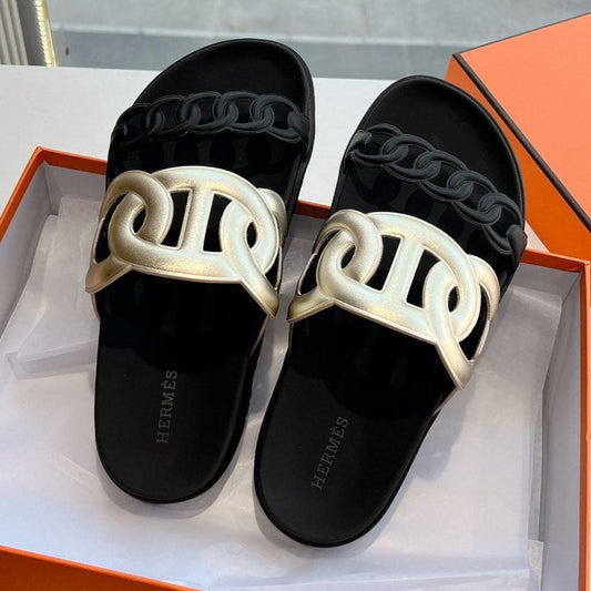 EXTRA SANDAL IN GOLD MIX BLACK CALFSKIN - 35