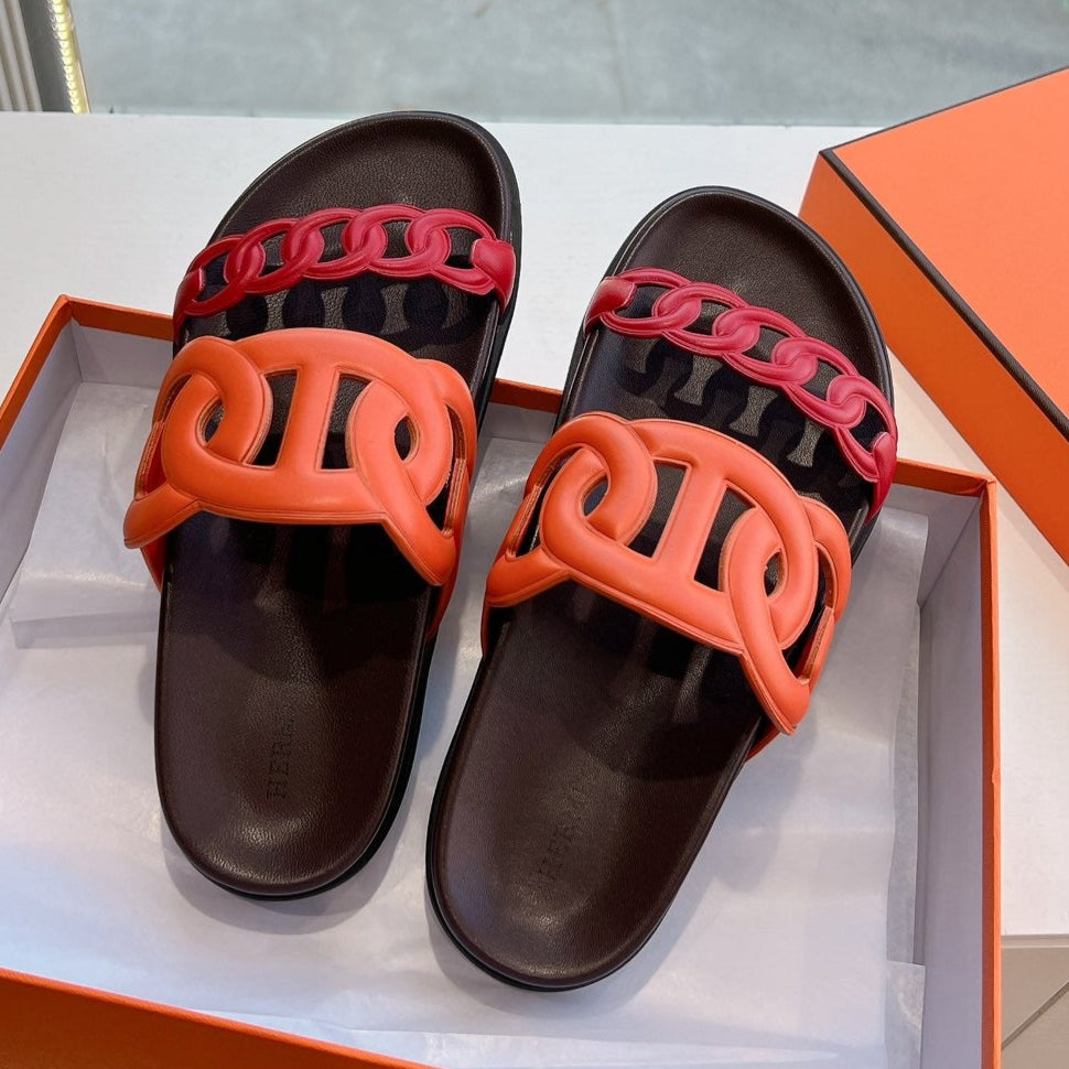EXTRA SANDAL IN CHERRY RED MIX FIRE ORANGE CALFSKIN - 35