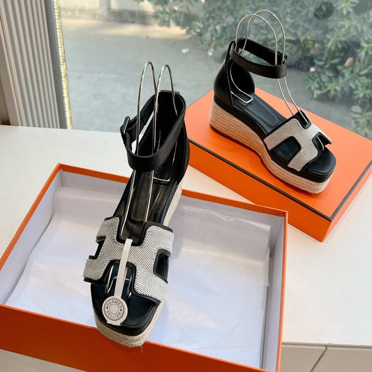 ELDA ESPADRILLE IN WHITE FABRIC AND BLACK CALFSKIN - 35
