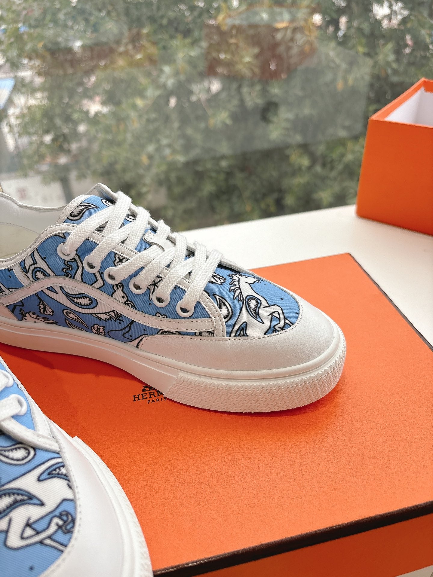 GET SNEAKER IN WHITE MIX CERULEAN BLUE MAXI CANVAS AND CALFSKIN - 35
