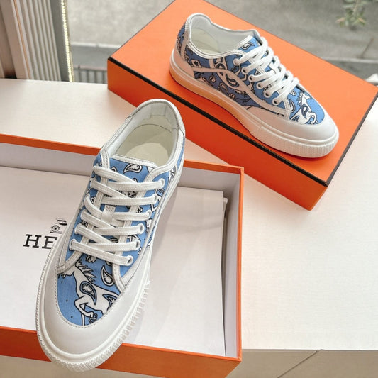 GET SNEAKER IN WHITE MIX CERULEAN BLUE MAXI CANVAS AND CALFSKIN - 35