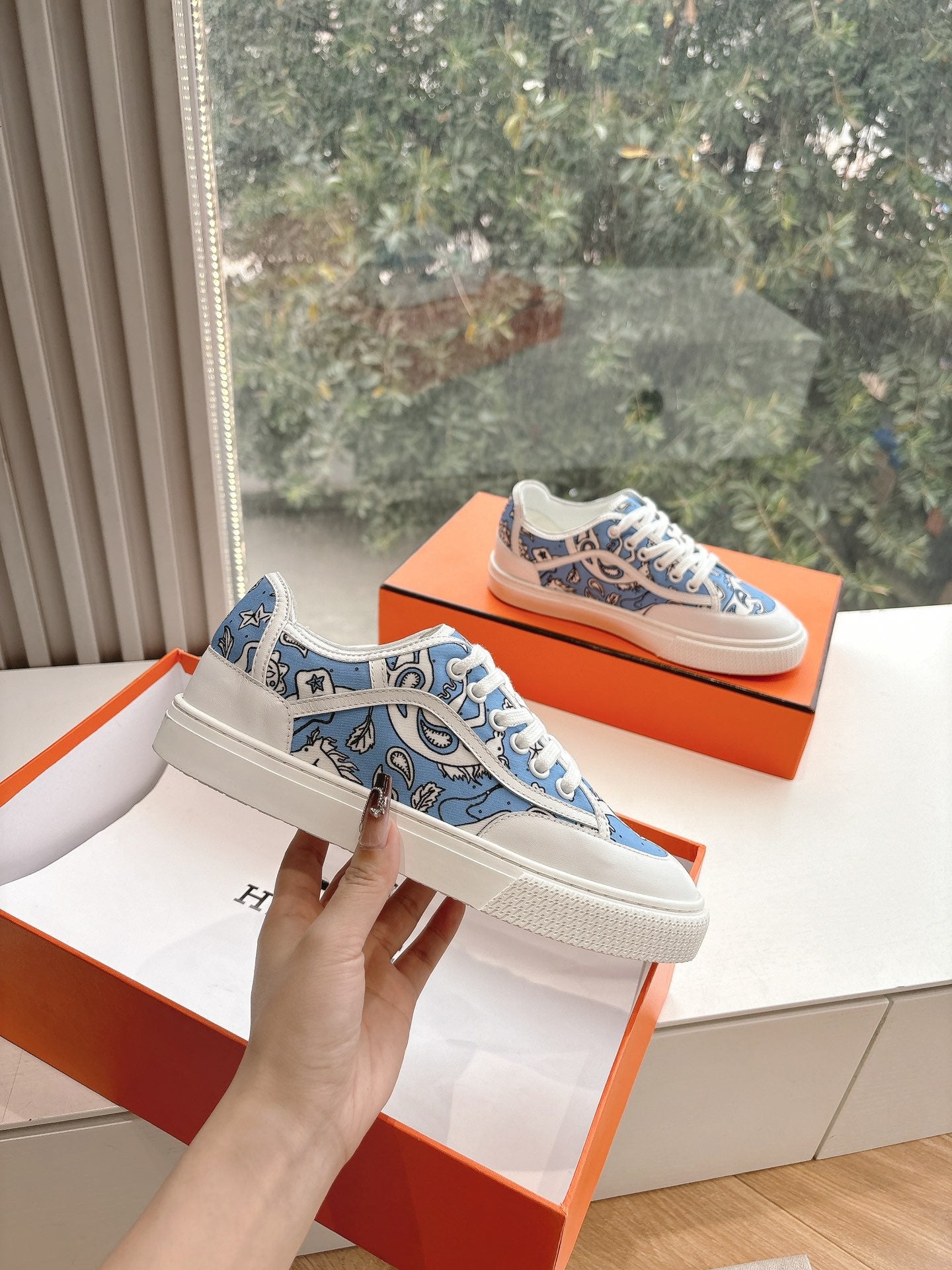 GET SNEAKER IN WHITE MIX CERULEAN BLUE MAXI CANVAS AND CALFSKIN - 35