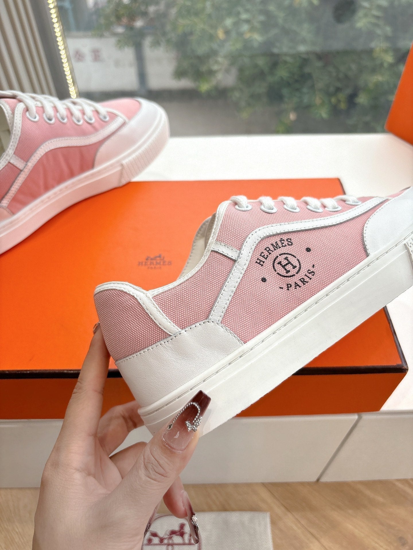 GET SNEAKER IN ROSE PINK MAXI CANVAS AND WHITE CALFSKIN - 35