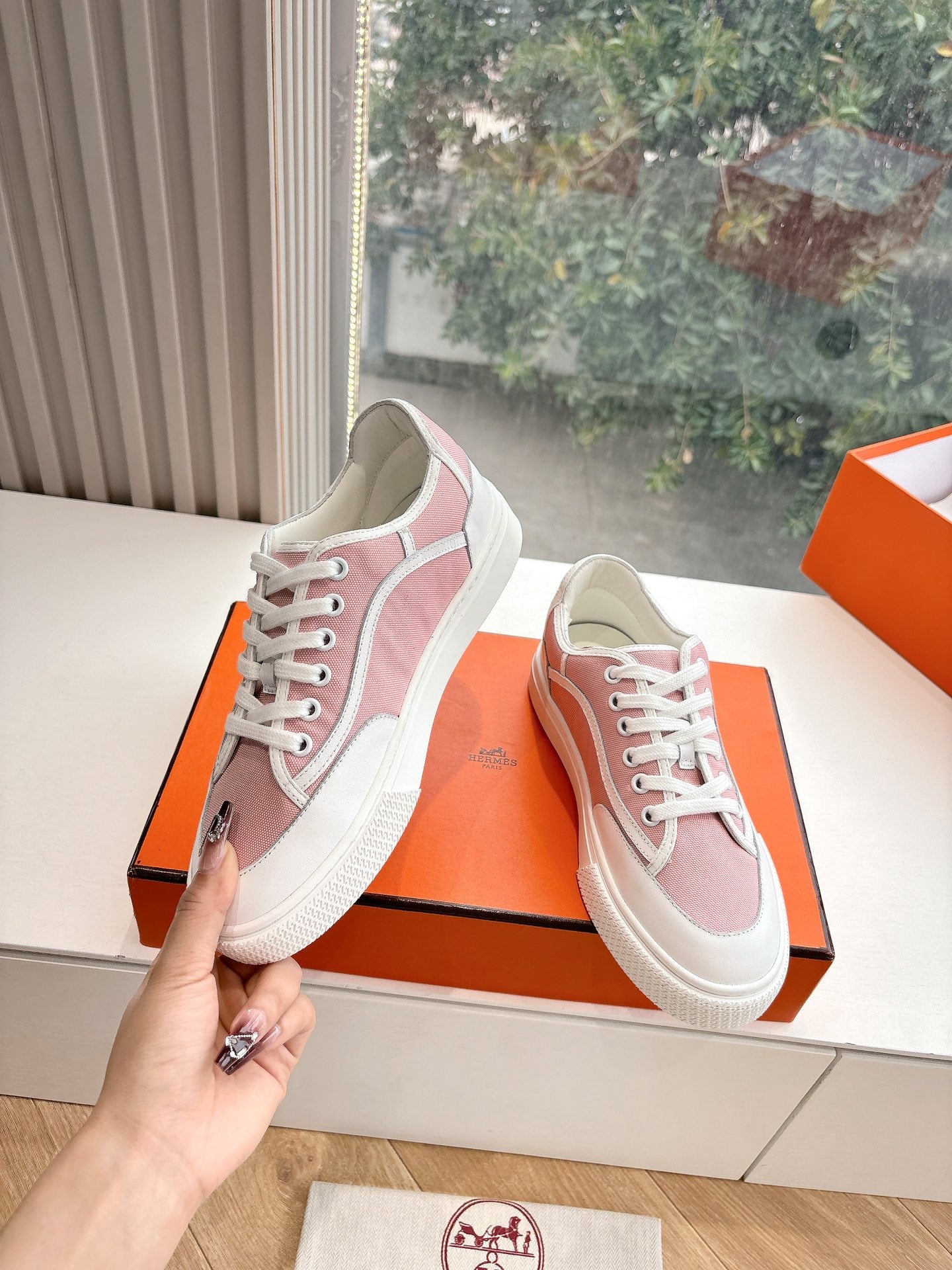 GET SNEAKER IN ROSE PINK MAXI CANVAS AND WHITE CALFSKIN - 35