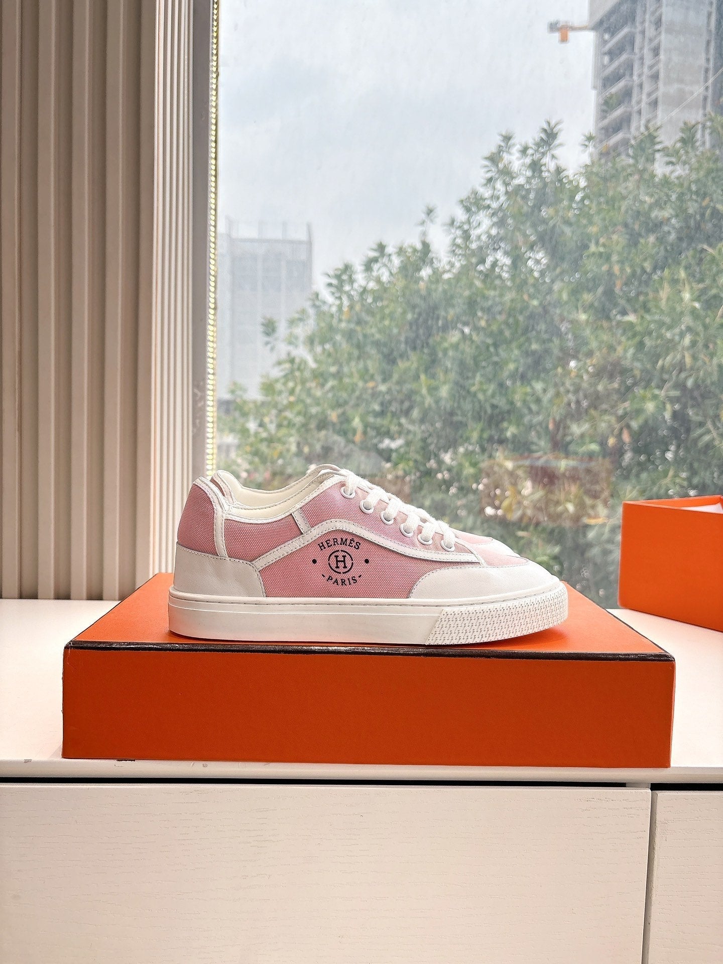 GET SNEAKER IN ROSE PINK MAXI CANVAS AND WHITE CALFSKIN - 35