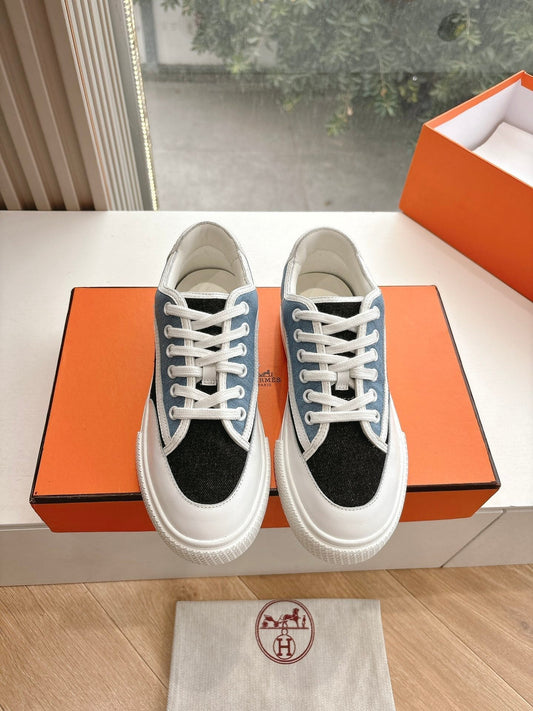 КРОСІВКИ SNEAKER З ЧОРНО-БЛАКИТНОГО ПОЛОТНА ТА ТЕЛЯЧОЇ ШКІРИ - 35