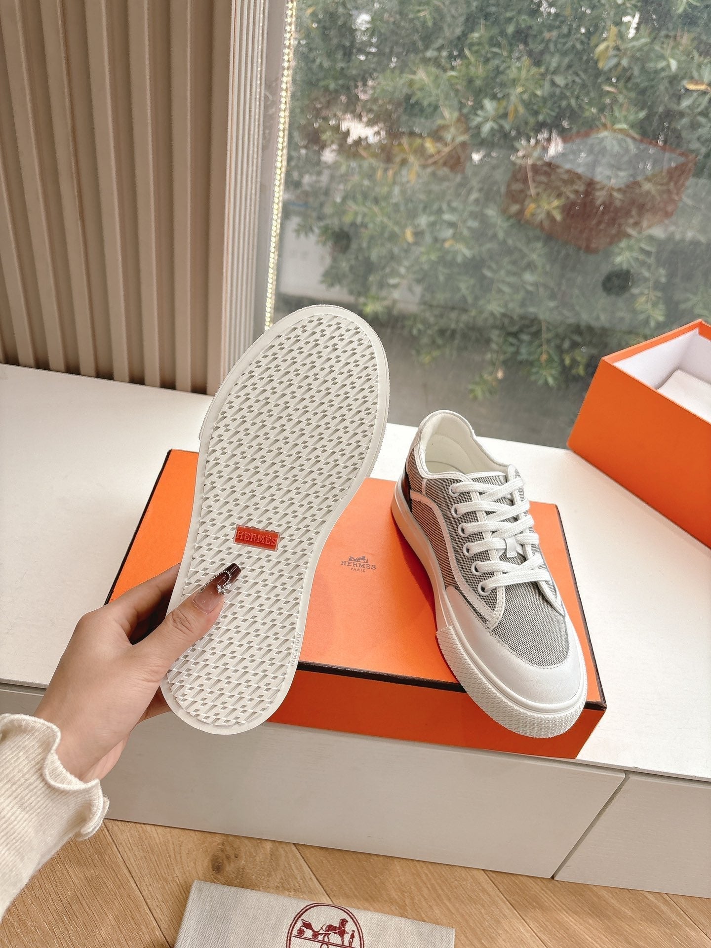 GET SNEAKER IN DOVE GRAY MAXI CANVAS AND CALFSKIN - 35