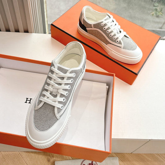 GET SNEAKER IN DOVE GRAY MAXI CANVAS AND CALFSKIN - 35