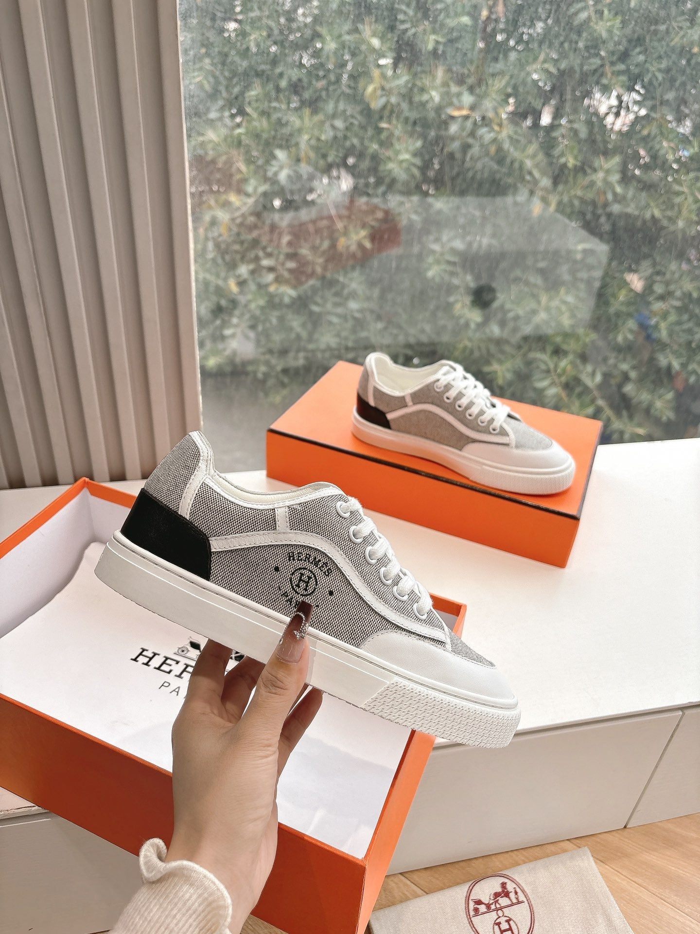 GET SNEAKER IN DOVE GRAY MAXI CANVAS AND CALFSKIN - 35