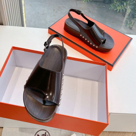 FLAT SANDAL IN BRUNETTE BROWN CALFSKIN - 35