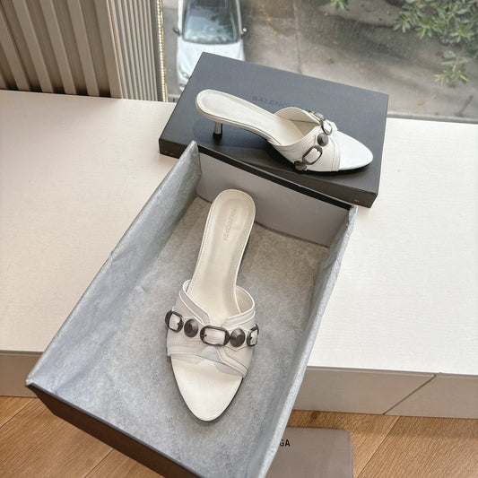 CAGOLE MID-HEEL MULES IN WHITE CALFSKIN - 35