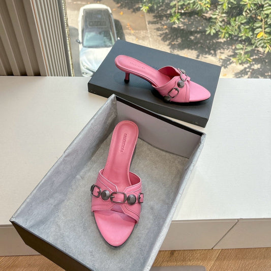 CAGOLE MID-HEEL MULES IN SHOCKING PINK CALFSKIN - 35
