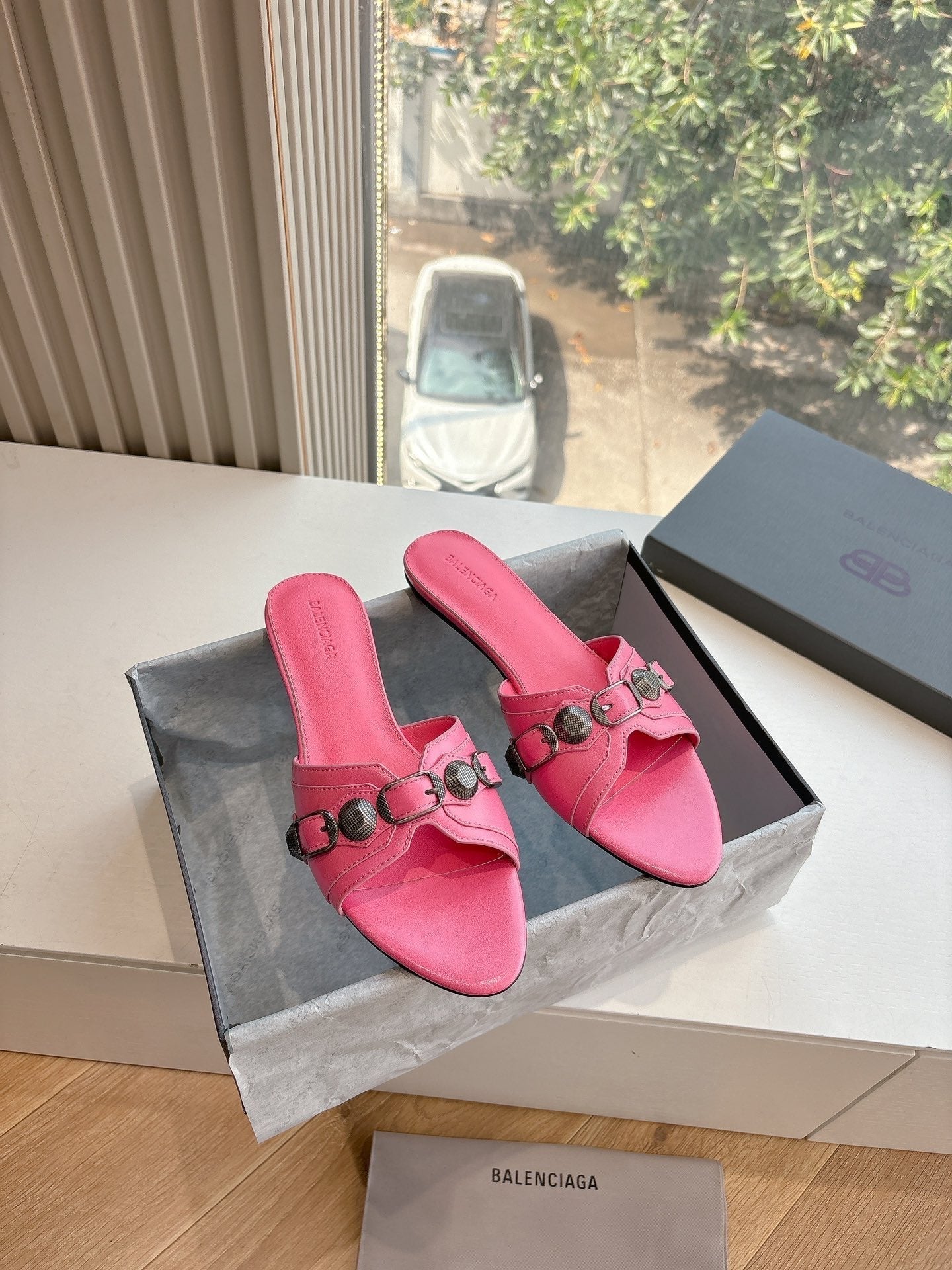 CAGOLE FLAT MULES IN FRENCH PINK CALFSKIN - 34