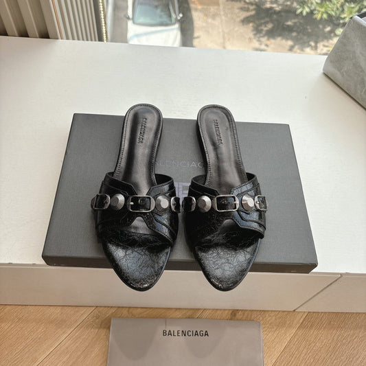 CAGOLE FLAT MULES IN BLACK CALFSKIN - 34