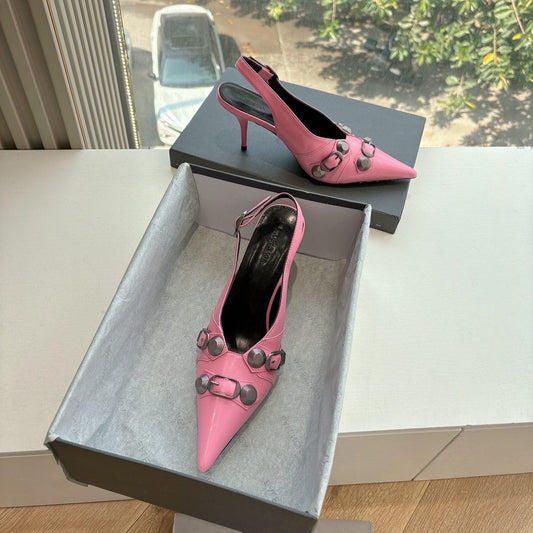CAGOLE HIGH SLINGBACK IN BUBBLEGUM PINK GLOSSY CALFSKIN - 34