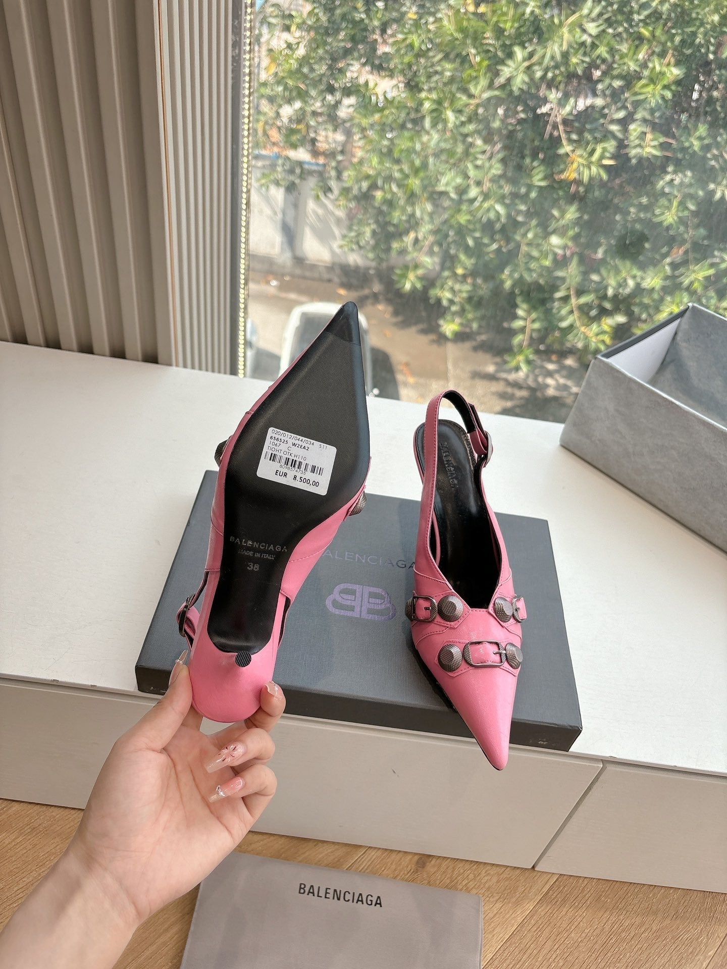 CAGOLE HIGH SLINGBACK IN BUBBLEGUM PINK GLOSSY CALFSKIN - 34