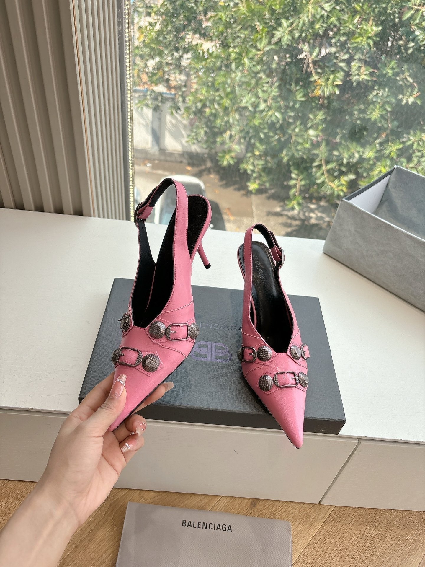 CAGOLE HIGH SLINGBACK IN BUBBLEGUM PINK GLOSSY CALFSKIN - 34