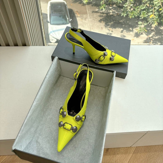 CAGOLE HIGH SLINGBACK IN YELLOW GLOSSY CALFSKIN - 34