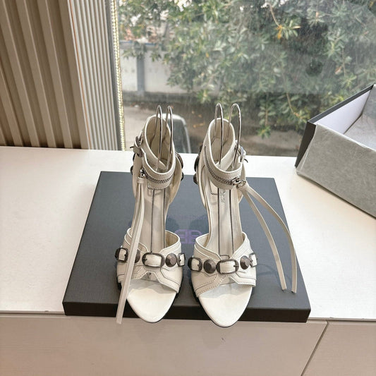 CAGOLE HIGH-HEEL SANDALS IN WHITE LAMBSKIN - 34