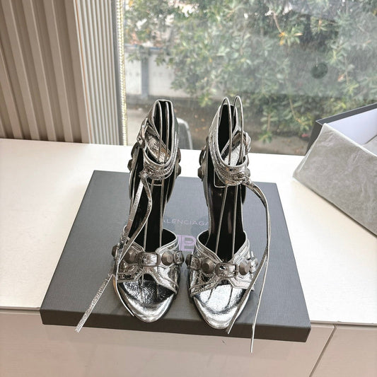 CAGOLE HIGH-HEEL SANDALS IN SILVER METALLIC LAMBSKIN - 34