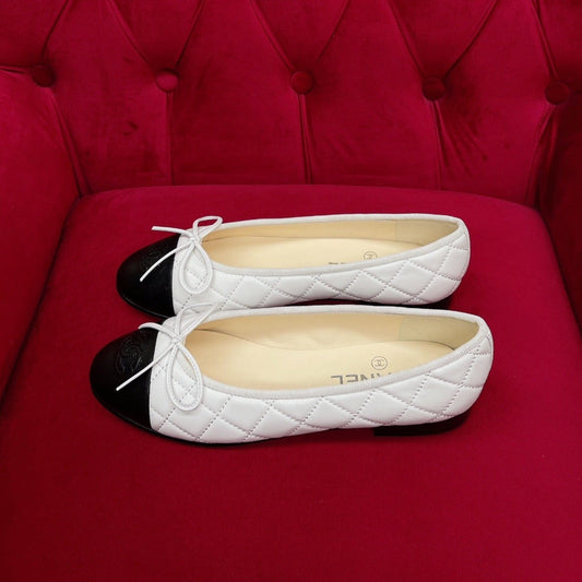 ballet flat black white quilted lambskin - 35