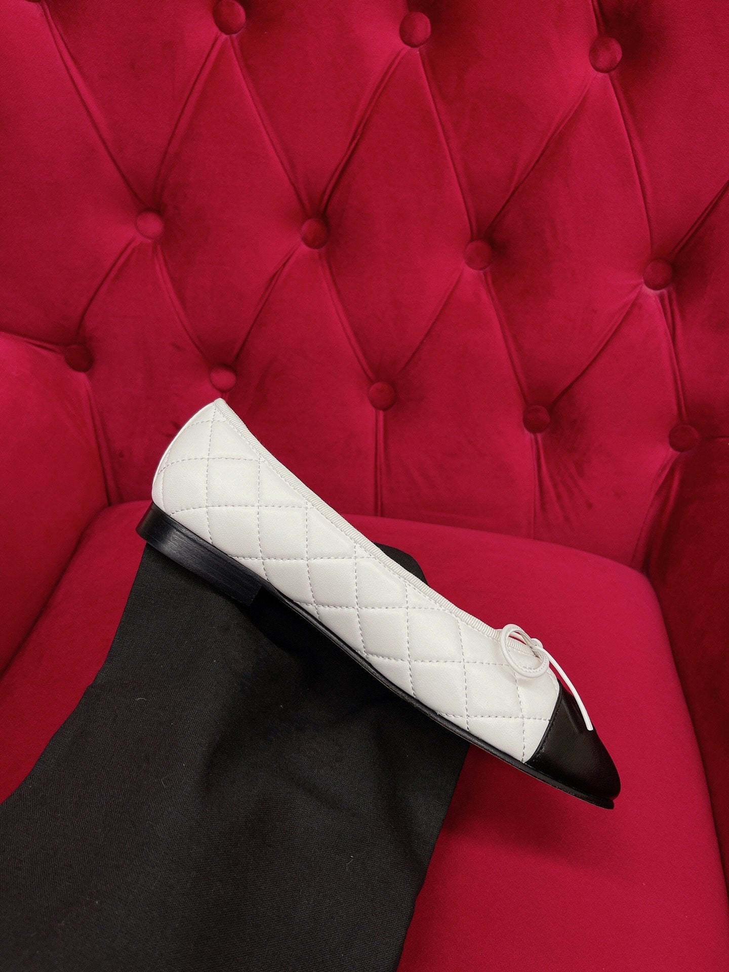 ballet flat black white quilted lambskin - 35