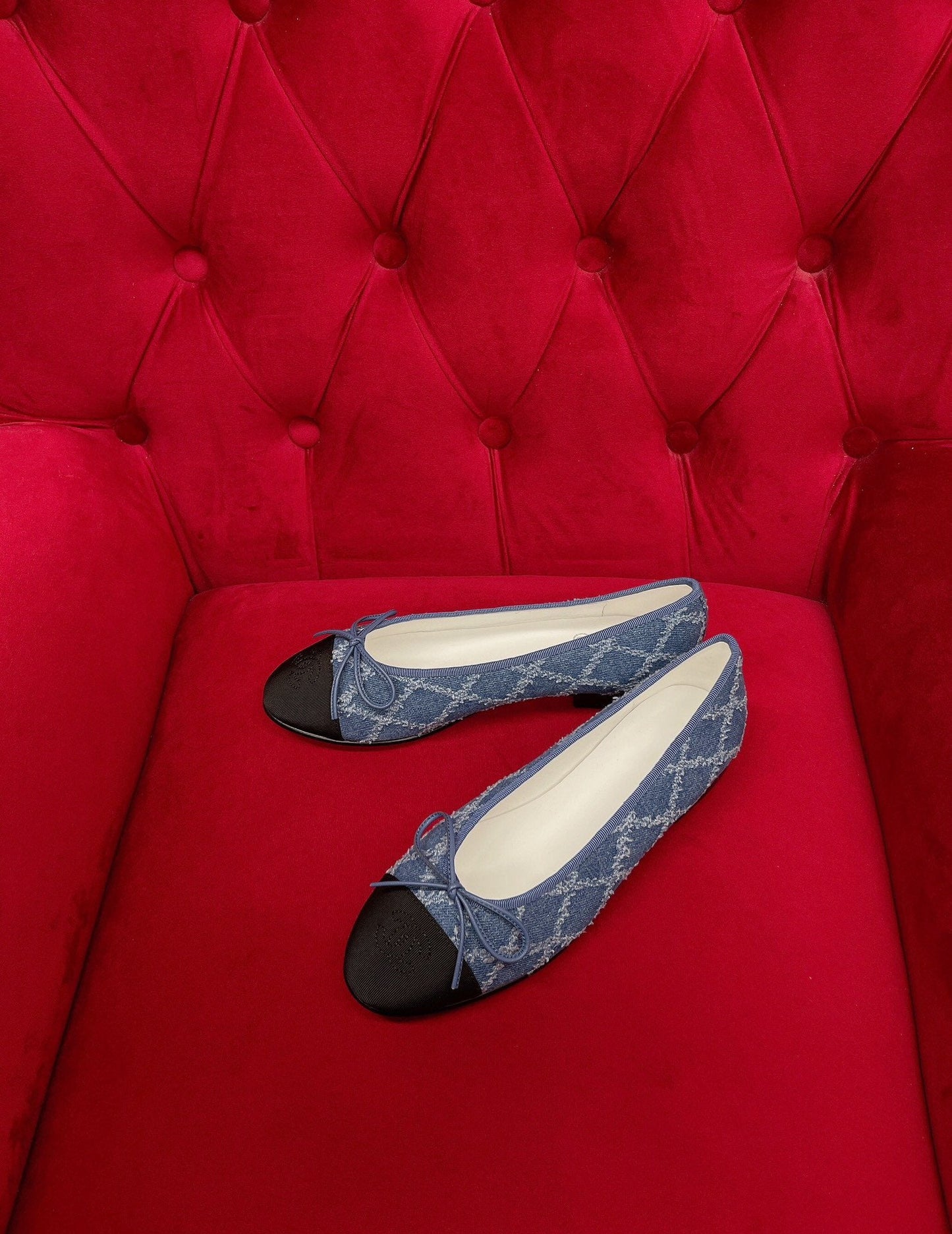ballet flat blue black denim grosgrain - 35