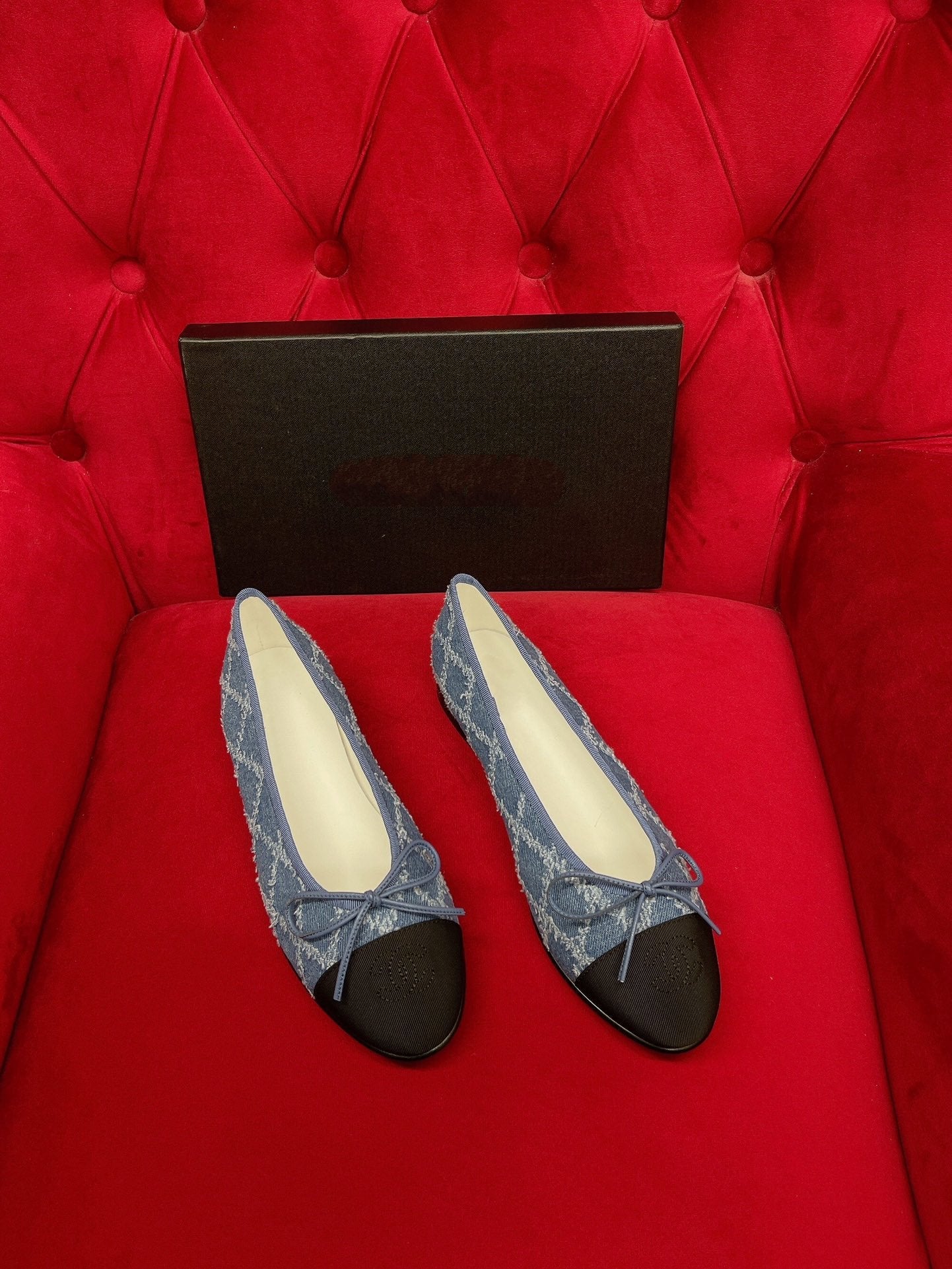ballet flat blue black denim grosgrain - 35