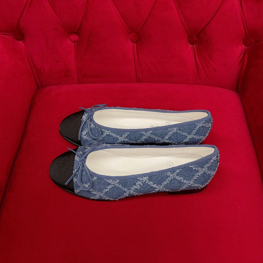 ballet flat blue black denim grosgrain - 35
