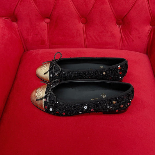 ballet flat black gold tweed metal calfskin - 35
