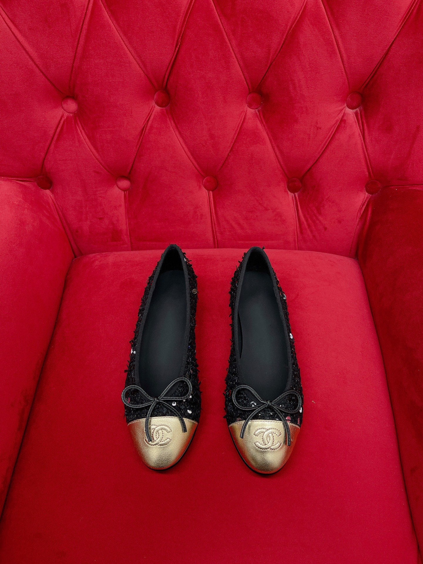 ballet flat black gold tweed metal calfskin - 35