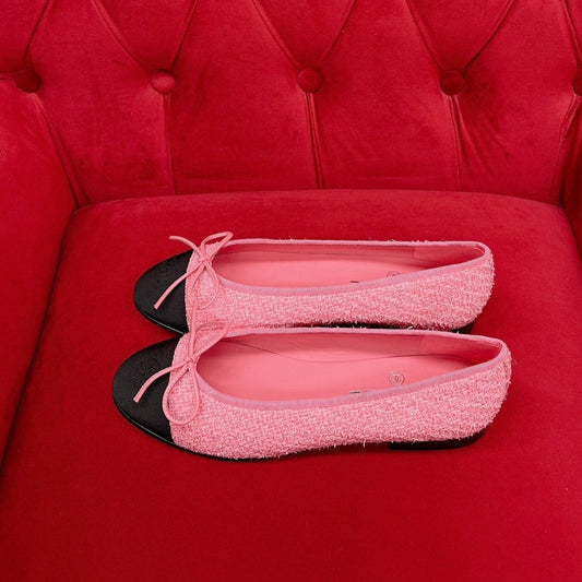 ballet flat pink black tweed grosgrain - 35