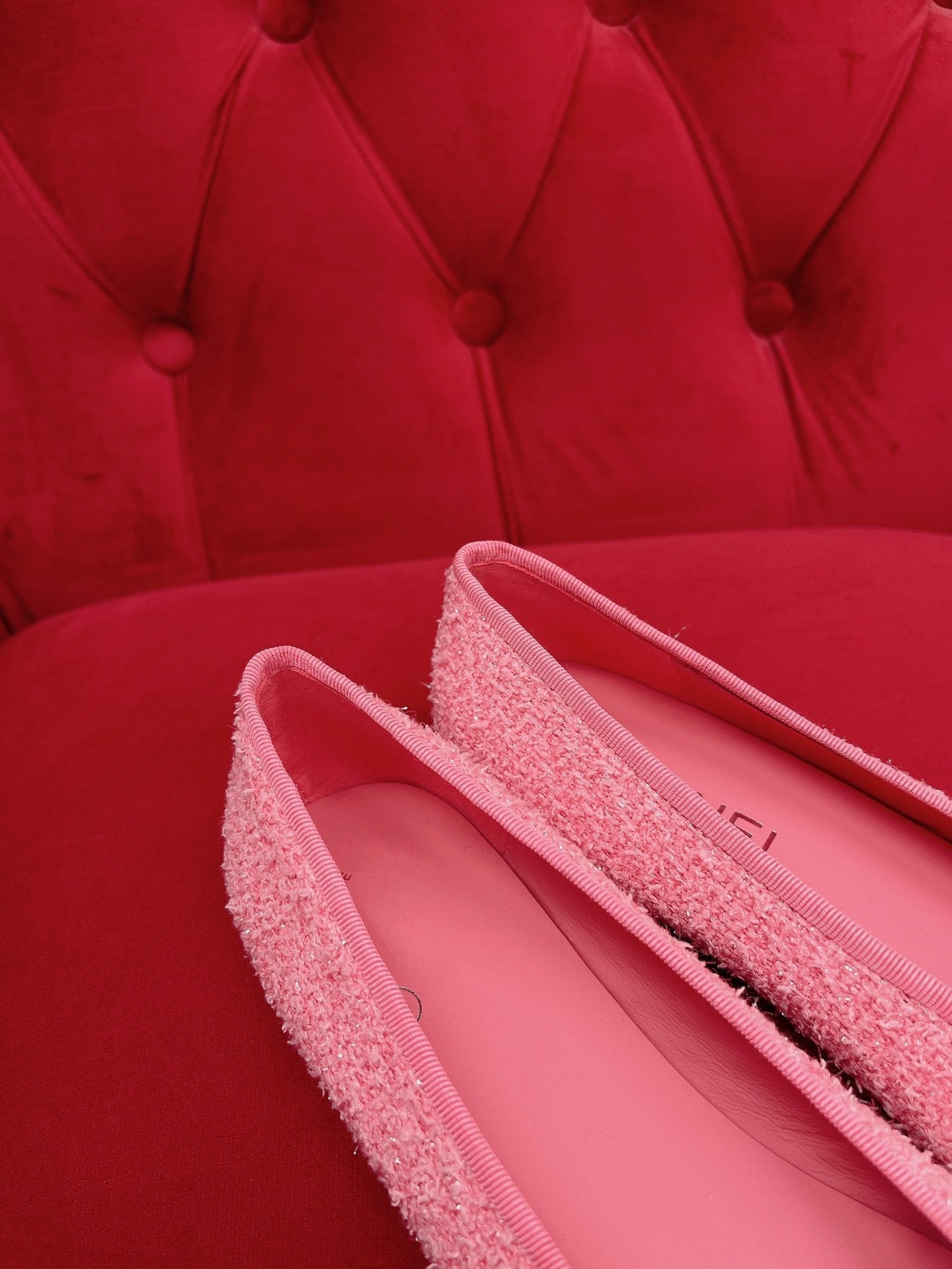 ballet flat pink black tweed grosgrain - 35