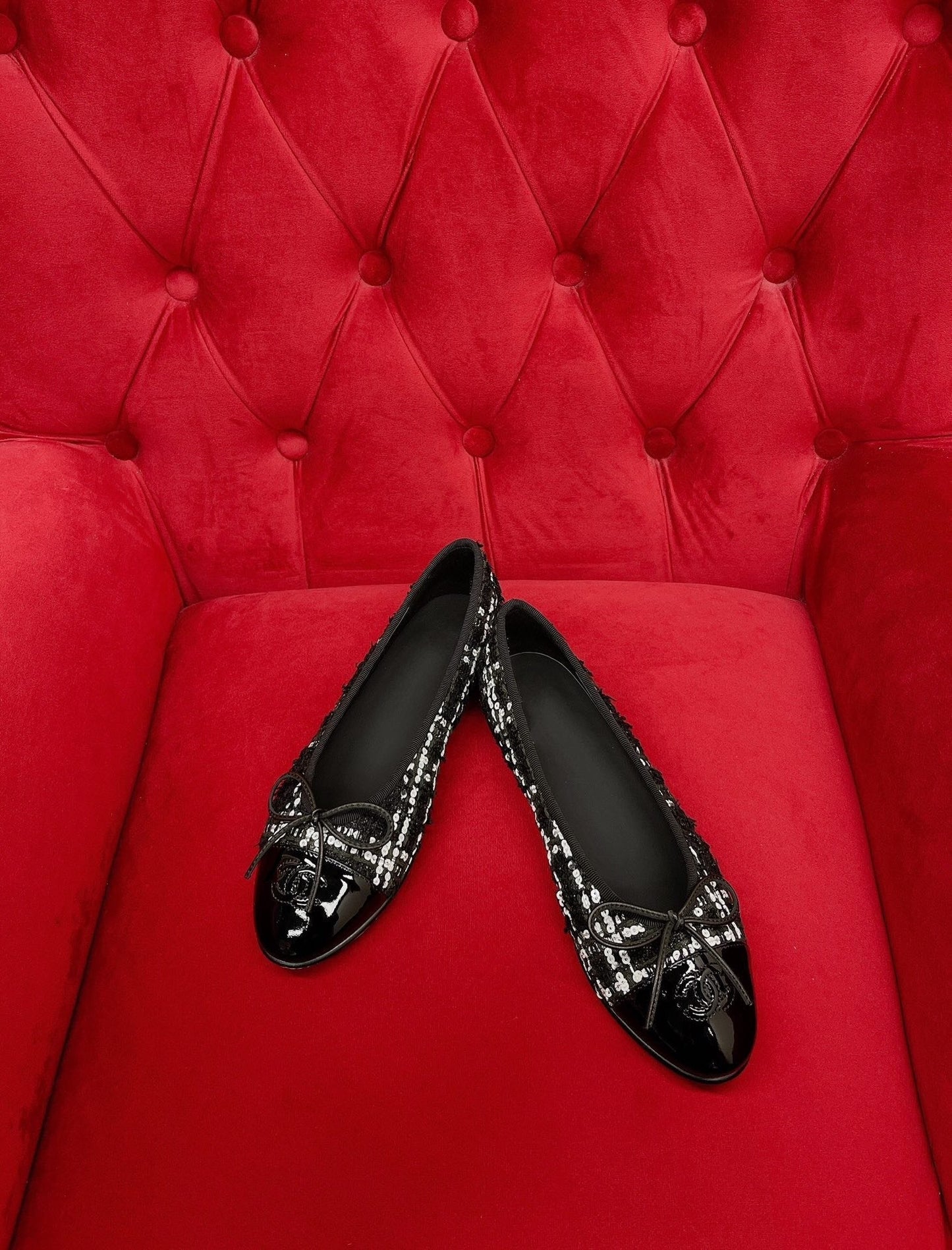 ballet flat black white tweed lambskin - 35