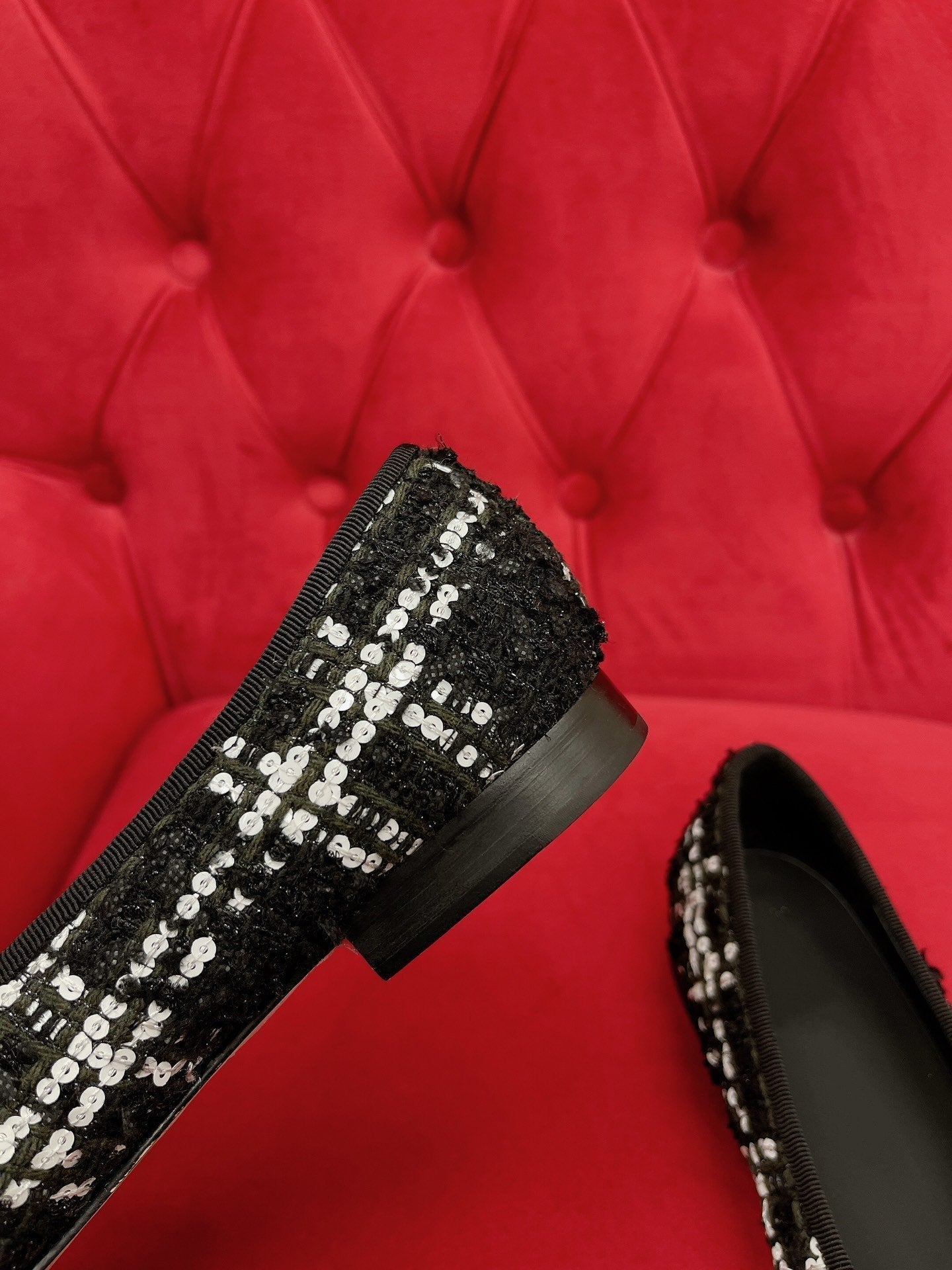 ballet flat black white tweed lambskin - 35