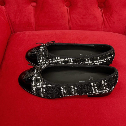 ballet flat black white tweed lambskin - 35