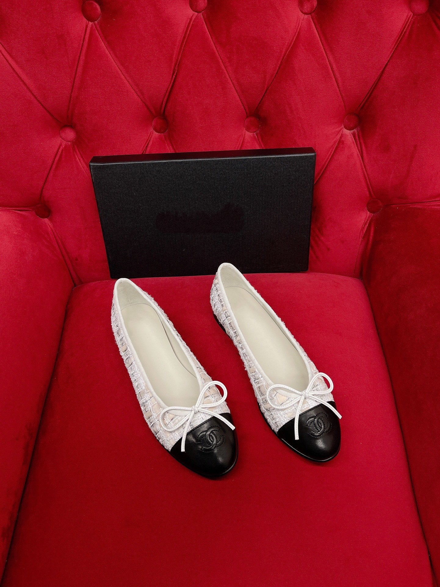 ballet flat white black tweed lambskin - 35