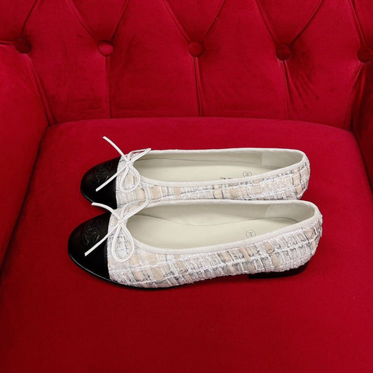 ballet flat white black tweed lambskin - 35