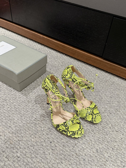 HIGH HEEL 10 CM SANDAL IN NEON YELLOW MIX BLACK CALFSKIN 684356